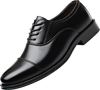 Generic Mens Leather Business Shoes Classic Patent Lace-ups Sneakers Round Toe Leather Shoe Block Heel Non Slip Wide Footwear for Gatherings with Friends (Bla