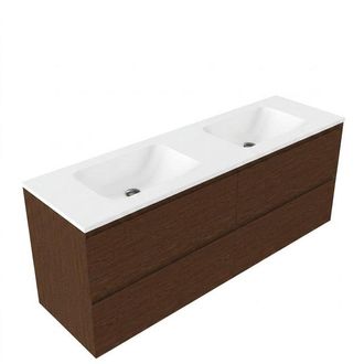 Saniclass Holz Pure Badkamermeubelset - 160x45x77.5cm - Torino solid surface wastafel wit - zonder kraangat - 4 lades - mat walnut pure (hout)