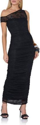 AFRM Biona Crystal Floral Lace One-Shoulder Dress in Noir at Nordstrom Rack, Size X-Small