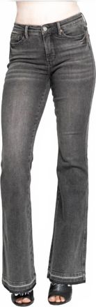 Judy Blue Mid Rise Tummy Control Release Hem Flare Jeans In Washed Gray