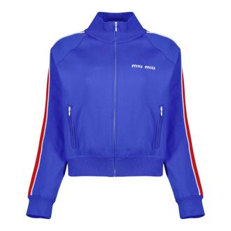 Miu Miu Technical Yarn Zipper Sweatshirt - female - Miu Miu - Training Jackets - Blue - XS - Sport