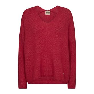 Mos Mosh Zachte V-Hals Gebreide Trui Chinese Rood - Dames - Ronde hals truien - Rood - S - Wol - Truien & Vesten