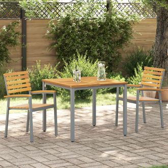 Berkfield Home Stackable Garden Chair Grey, Brown Steel, Wood Standard Size in Grey
