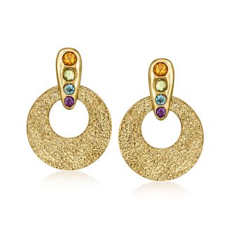 Ross-Simons Multi-Gemstone Open Disc Drop Earrings in 18kt Gold Over Sterling