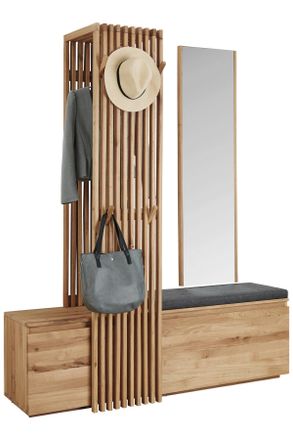 Linea Natura Garderobe, Eichefarben, Holz, Glas, Textil, Eiche, massiv, 157x195x51 cm, Garderobe, Garderoben-Sets & Garderoben-Serien, Garderoben-Sets