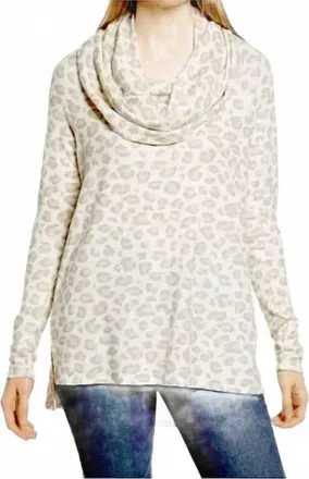 Gibsonlook Convertible Neckline Cozy Fleece Tunic In Oatmeal Animal