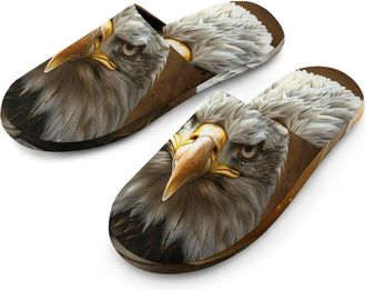 Generic Vintage Eagle Warm Mens Slippers Slip On Soft Fleece House Shoes Winter Indoor Outdoor