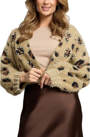 Saachi Leopard Spot Embellished Cardigan in Brown at Nordstrom Rack