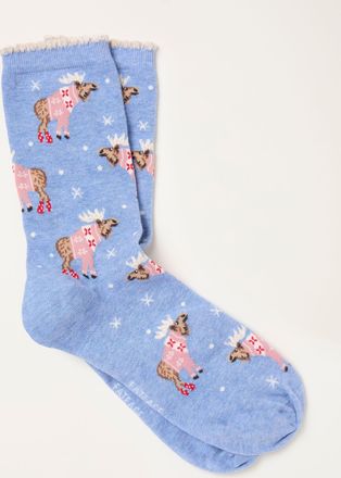 Fat Face FatFace Blue Shelter Moose Socks