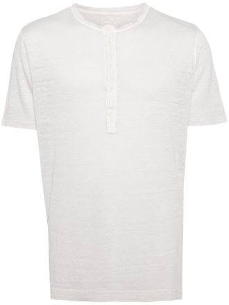 120% Lino Linnen T-shirt met knopenbies - Grijs