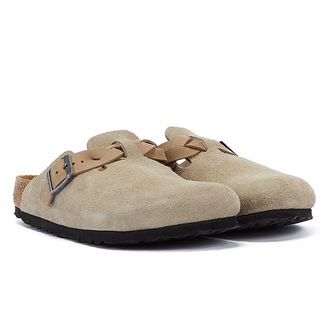Birkenstock Boston gevlochten damesklompen taupe su&egrave;de