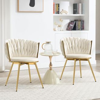 Woltu Woltu - Sill&oacute;n Giratorio Tapizado Moderno, 2 Unidades, Para Escritorio De Oficina, Terciopelo, Color Beige