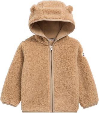 Moncler Kids Fleece Hooded Jacket in Brown at Nordstrom, Size 9-12M
