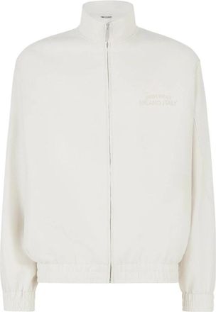 GCDS Linnen Blend Logo Tracktop - Heren - Zomerjassen - Wit - S - Linnen - Jassen