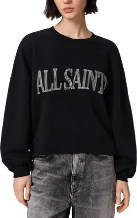 AllSaints Dash Lila Oversize Cotton Sweatshirt in Washed Black at Nordstrom, Size X-Small