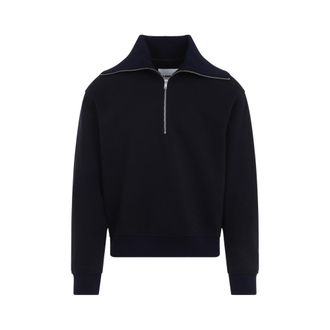 Jil Sander Navy Blue Logo Half Zip Sweatshirt