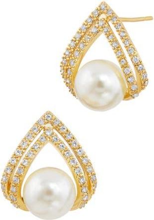 Savvy Cie Jewels Cubic Zirconia & Faux Pearl Stud Earrings in Yellow Gold at Nordstrom Rack