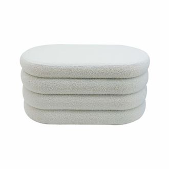 Mobili Rebecca Puf ovalado de almacenamiento en tela blanca