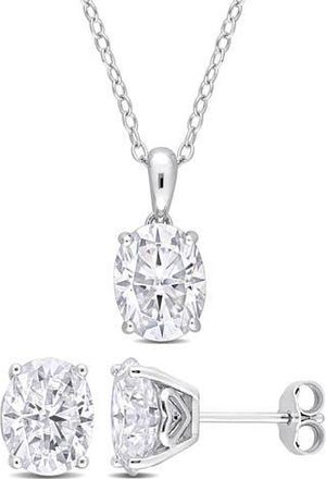 Delmar Dew Oval Lab Created Moissanite Stud Earrings & Pendant Necklace Set in Silver at Nordstrom Rack