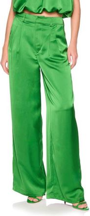 Susana Monaco Pleated Satin Pants in Shamrock at Nordstrom, Size 10