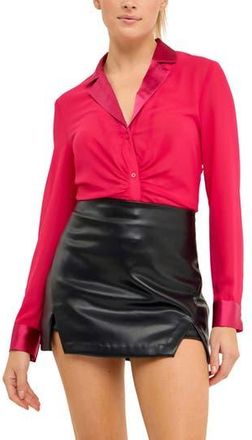 endless rose Ruched Front Chiffon Shirt in Ruby at Nordstrom Rack, Size X-Small