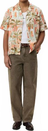 Les Deux Palm Aop Short Sleeve Shirt In Raw Sienna Orange