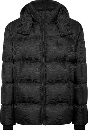 Philipp Plein Oversize Nylon Jacquard Bomber Monogram - Heren - Gewatteerde jassen - Zwart - 2XL - Nylon - Jassen