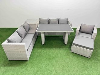 Fimous Patio Garden Furniture Sets with Side Table Big Stool Light Grey