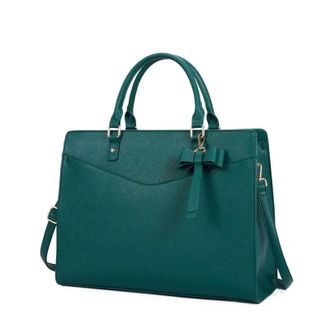 Generic Compatible For Women 15.6 Inch Leather Tote Work Business Office Briefcase Large Lightweight Handbag Shoulder(Green)