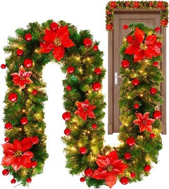 OEM Bastones Navide&ntilde;os, Decoraci&oacute;n Para &Aacute;rbol De Navidad, Juego De Coronas Doradas Y Rojas, Bastones Navide&ntilde;os Con Luces Led, 2,7 M, Plateado