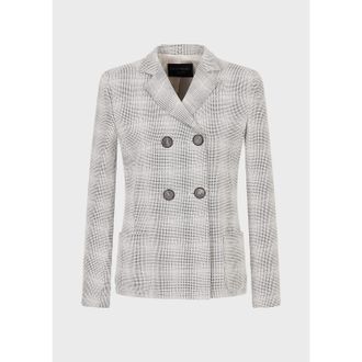Emporio Armani Womens Double-Breasted Jacquard Blazer in Black & Silver Textile - Size 16 UK
