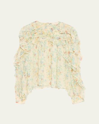 Ulla Johnson Willow Long-Sleeve Silk Chiffon Blouse