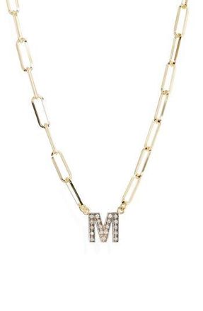 Meshmerise Diamond Initial Charm Paper Clip Chain Necklace in Yellow-M at Nordstrom Rack