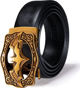 Barry.Wang 3D Animal Mens Belt Gold Adjustable Ratchet Fashion Cowhide Leather Stainless Steel Buck Automatic Nickel Free Dress Belt