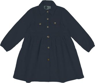 Maniere Kids Pocket Long Sleeve Corduroy Dress in Black at Nordstrom, Size 4