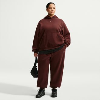 Nike Womens Studio Fleece Medium Weight Oversized High-Rise Cuffed Pants (Plus Size) in Purple | IW4767-658