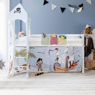 N&ouml;a & Nani Moro Cabin Bed Midsleeper with Pirate Pete Package in White | Size: Single