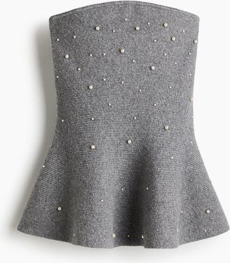H&M Bead-embellished Bandeau Top in Gray Melange at Nordstrom, Size Xx-Small