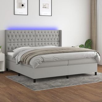 vidaXL Vidaxl - Cama Box Spring Con Colch&oacute;n Tela Y Led Gris Claro 200x200 Cm