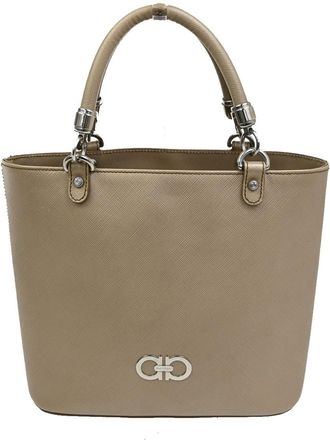 Ferragamo Gancini Handbag Leather Beige Leather Handbag (Pre-Owned)