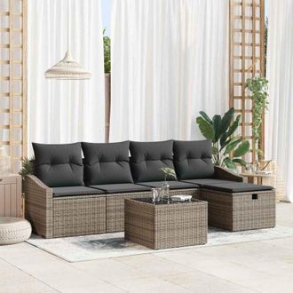 vidaXL Vidaxl - Conjunto De Sof&aacute; De Jard&iacute;n 6 Pcs Gris 55 X 55 X 37 Cm Polirat&aacute;n