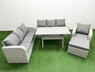 Fimous 8 Seater Poly Rattan Outdoor Garden Furniture Rectangular Dining Table Sofa Set Patio 3 Seater Sofa Reclining Chair 3 Seater Sofa Big