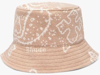 Rhude MenS Beige Cashmere Knit Bucket Hat, One Size