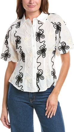 Gracia Flower Stitch Puff Sleeve Shirt