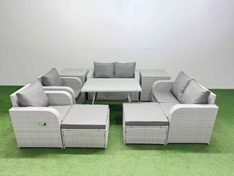 Fimous 8 Seater Rattan Garden Furniture Set Outdoor Love Sofa Set Light Grey