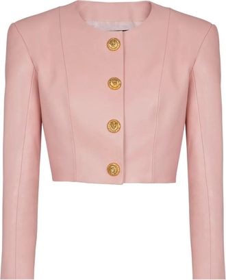 Balmain Giacca in pelle di agnello con bottoni - Rosa
