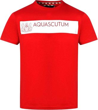 Aquascutum Heren T-shirt met blokjeslogo (Rood)