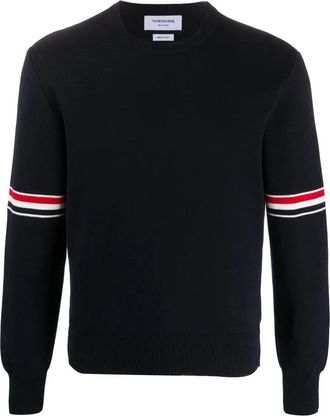 Thom Browne Round-neck Truien - Heren - Ronde hals truien - Blauw - L - Katoen - Truien & Vesten