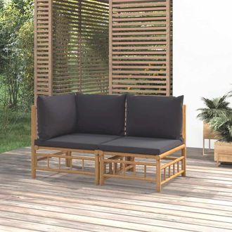 vidaXL Set De Muebles De Jard&iacute;n 2 Piezas Bamb&uacute; Con Cojines Gris Oscuro Vidaxl