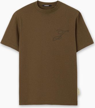 Jacquemus Mens Mens Khaki Jacquemus Box Fit Logo T-Shirt - Green - Size: 36